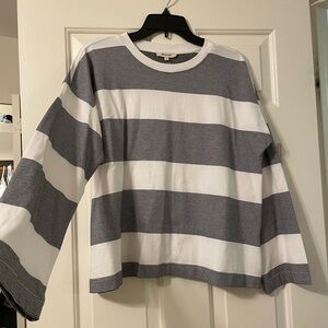 Madewell Oversized Cotton Striped Gray and White Long Sleeve Top
